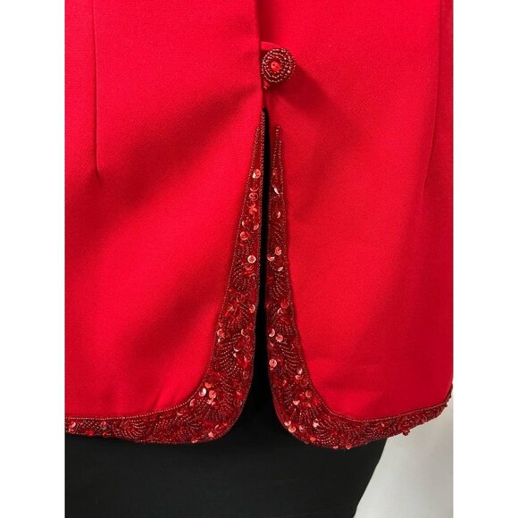 St Anthony Evening Womens Blazer Jacket Red Buttons Lined Sequin Collarless 12 - Picture 6 of 12
